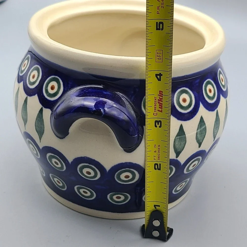 BOLESLAWIEC Polish Pottery Small Jar With Handles 4.25